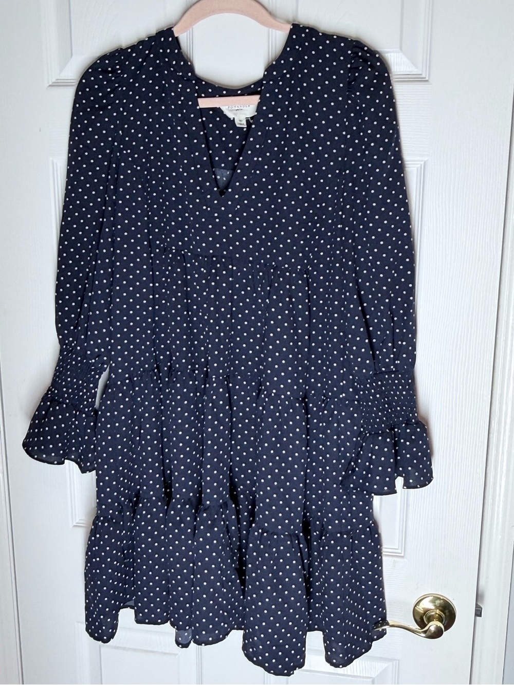 Pomander Place Navy Polka Dot Tiered Kenzo Dress Size M